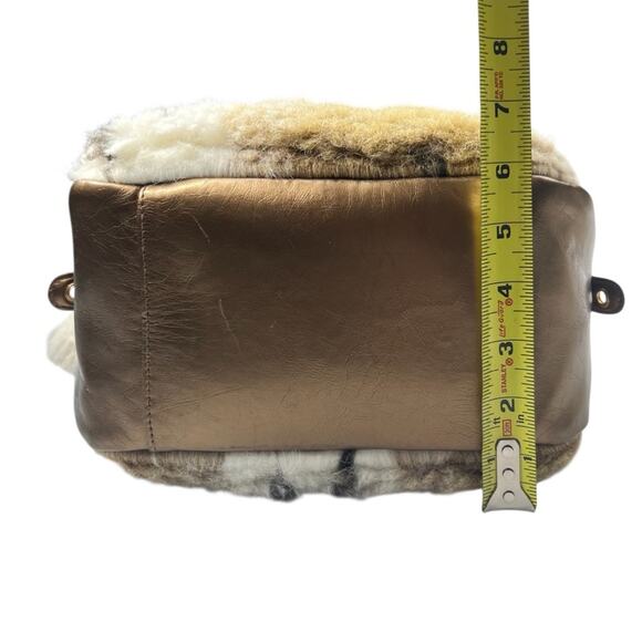 Pritzi Faux Fur Tassel Ball Bronze Mini Shoulder Bag Boho Festival Hippie Chic - Picture 14 of 16